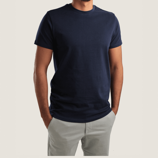Cotton Clo - Navy Egyptian Cotton crew neck T-shirt Front